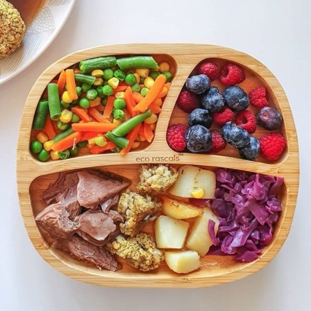 ECO RASCALS Plato de bambú con ventosa con compartimentos