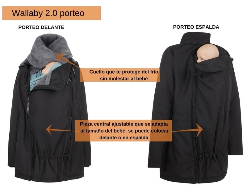 WOMBAT Wallaby 2.0 abrigo de porteo y embarazo gris y negro