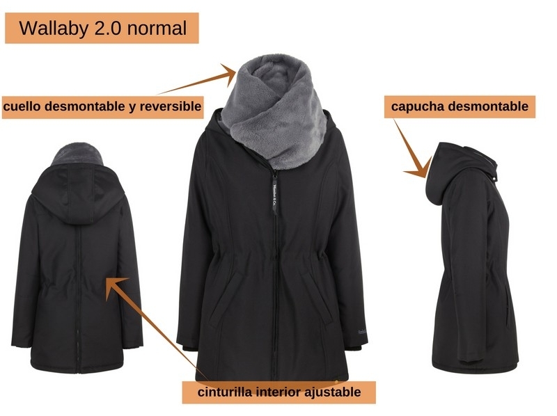 WOMBAT Wallaby 2.0 abrigo de porteo y embarazo gris y negro