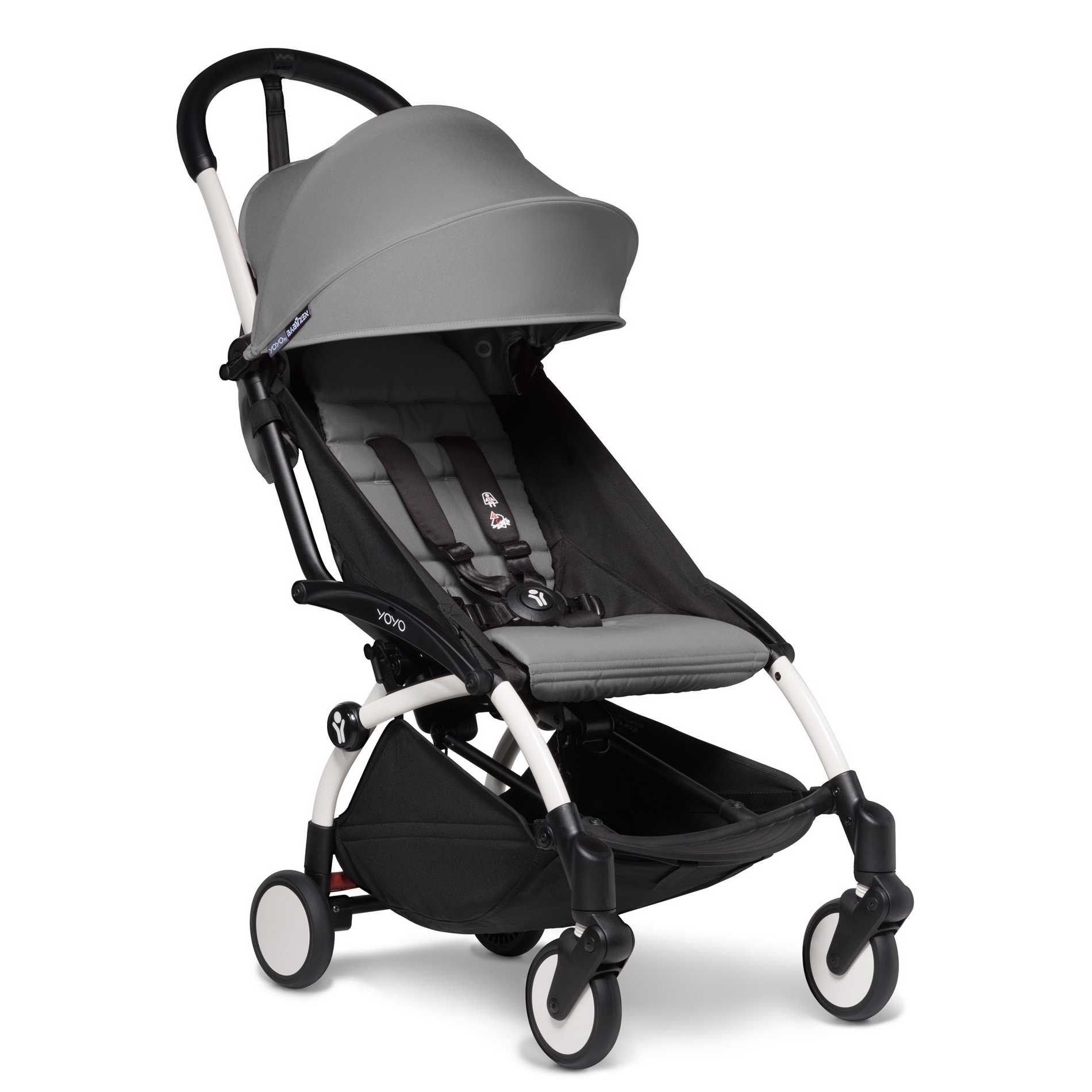 Cochecito Yoyo Babyzen silla paseo compacta y ligera. Chassis blanco, silla de paseo gris